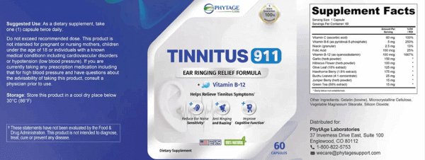 Tinnitus 911 Supplement Facts